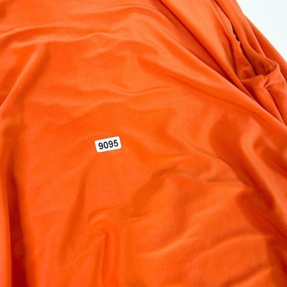 Lauren Ralph Lauren Midi Dress Womens 14 Red Stretch Drapered Neck Ruched Side - Picture 7 of 9